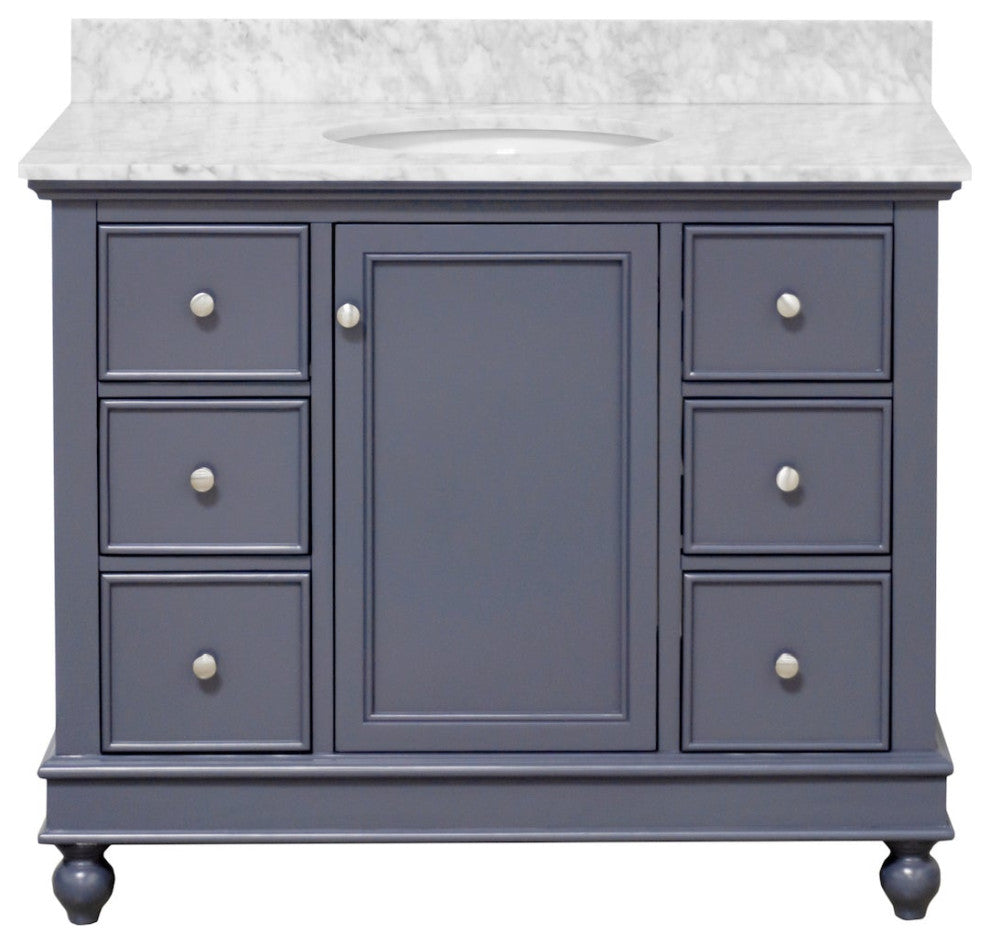 Bella 42" Bathroom Vanity, Marine Gray, Carrara Marble