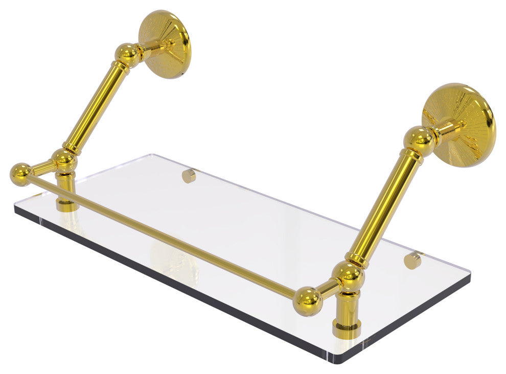 Prestige Monte Carlo 18" Floating Glass Shelf with Rail, Polished Brass
