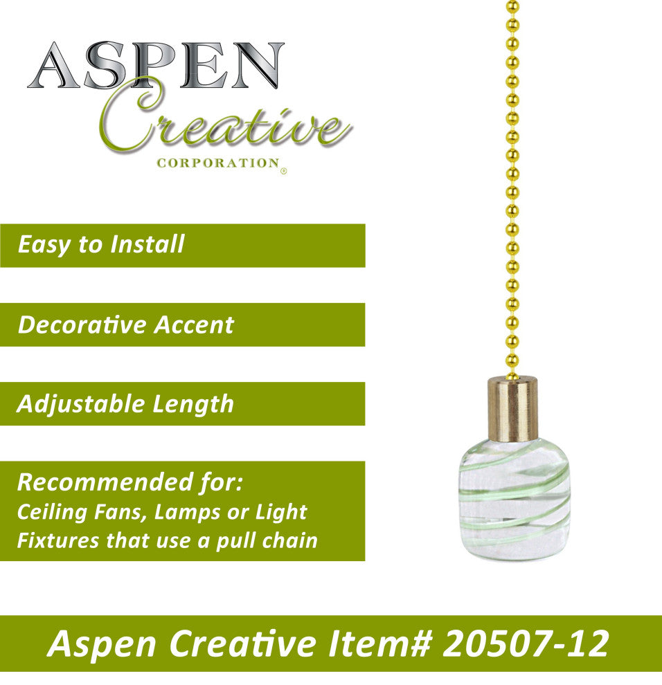 Aspen Creative 20507-X, 12" Glass Knob with Pull Chain, Clear With Light Green L