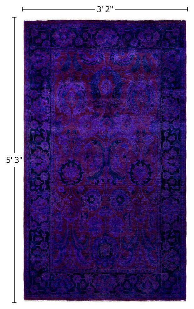 Overdyed One-of-a-Kind Hand-Knotted Area Rug Purple, 3' 2" x 5' 3"