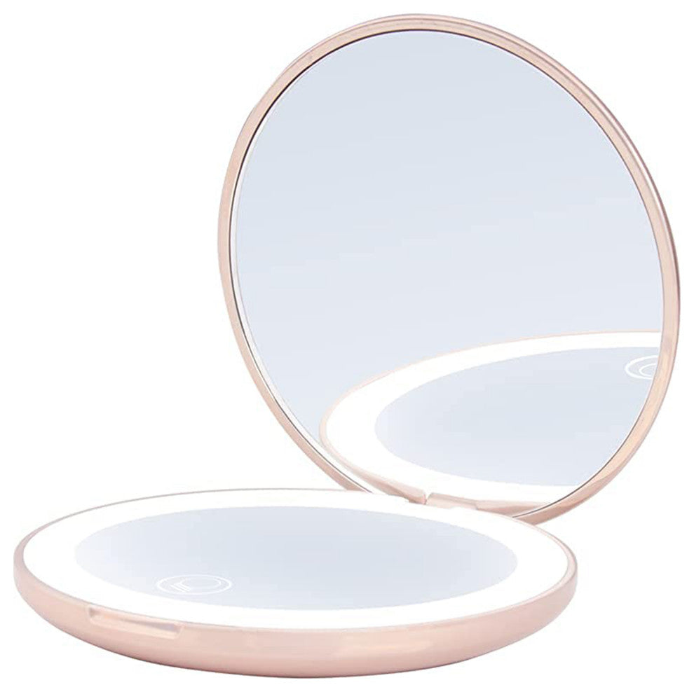 Touch Mini Rechargeable LED Compact Mirror, Pearl Rose Gold