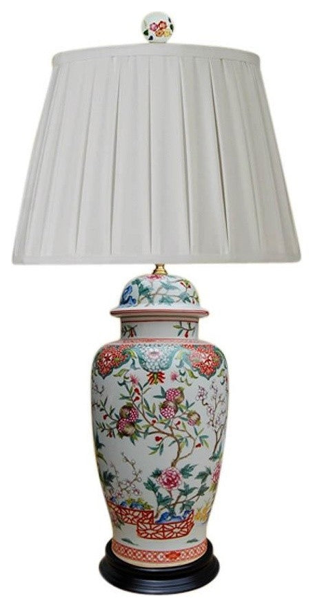 Chinese Porcelain Floral Motif Temple Jar Table Lamp 30"