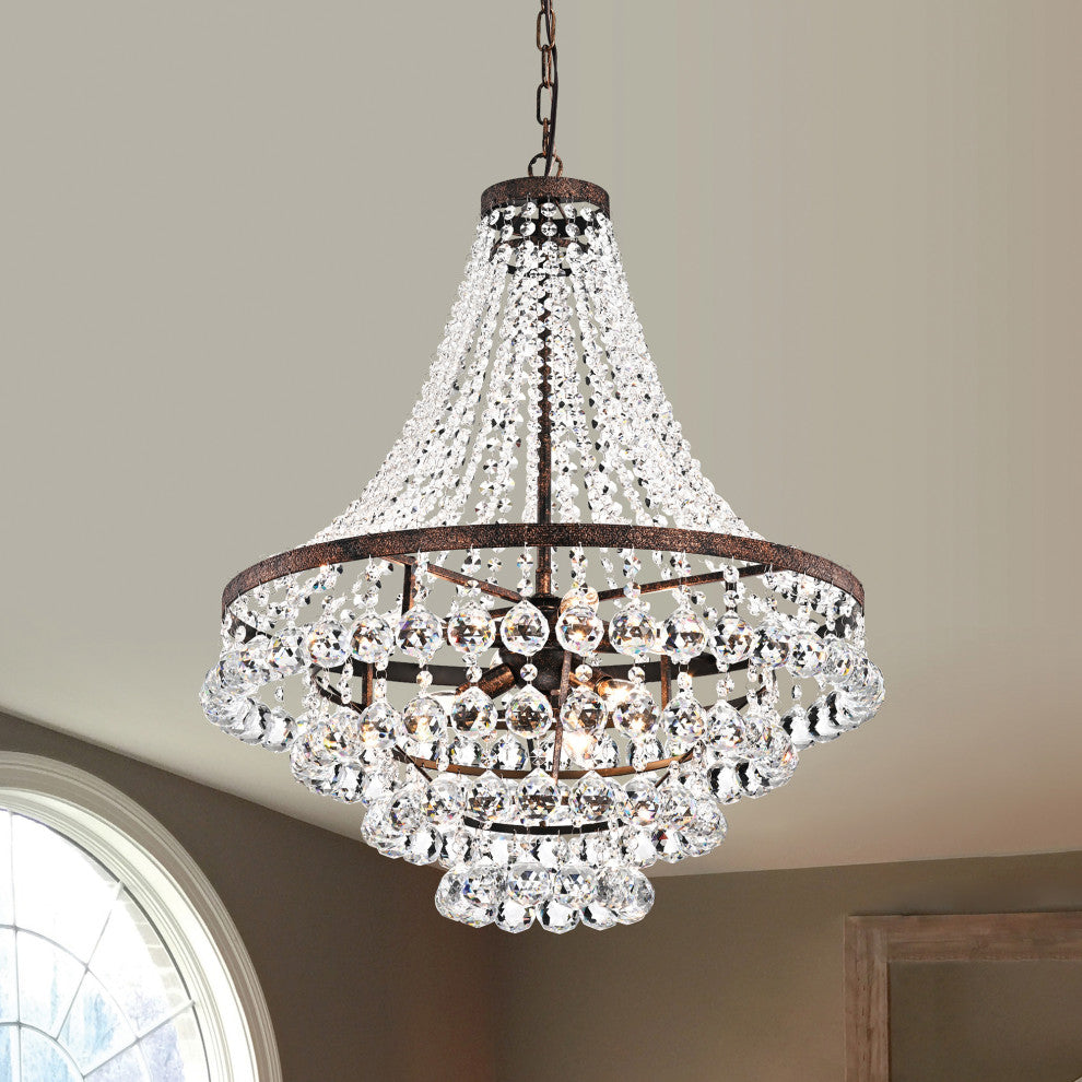 Towne Parke 7-Light Antique Copper and Crystal Empire 4 Tier Chandelier