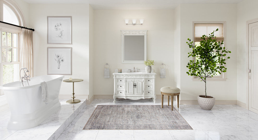 Antique White Traditional Style Single Sink Beckham Bathroom Vanity, White, 48", Single Sink, With Mirror, Freestanding