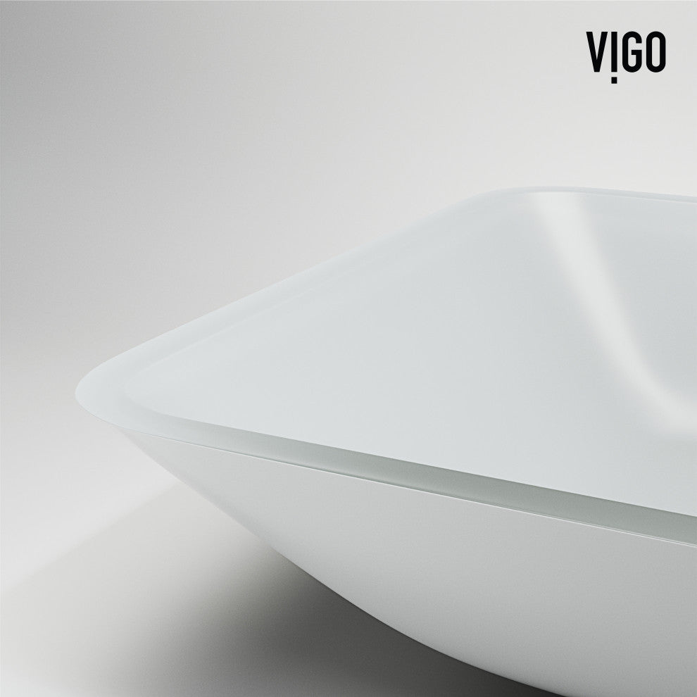 VIGO Sottile 18"L x 13"W x 4"H Glass Rectangular Vessel Bathroom Sink, White