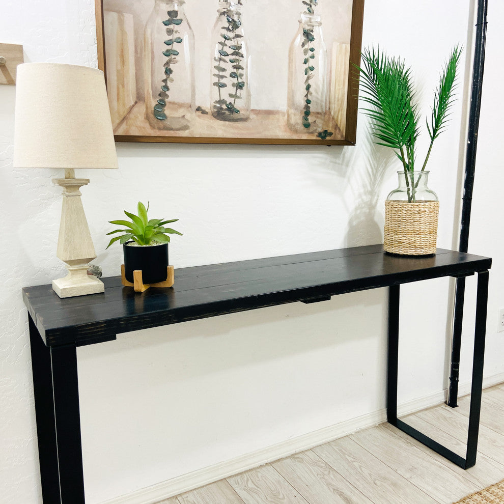 Barn Walls Bedroom Console Table Accent Table, Handcrafted, Black Weathered, 58" Length