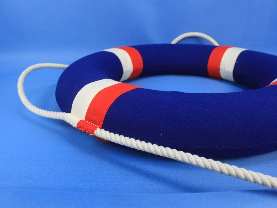 Lifering Life Preserver Decoration Nautical Bathroom Decor, White, 20", Blue Jac