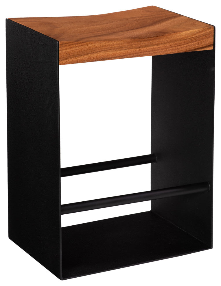Iron Frame Counter Stool, Chamcha Wood, Natural