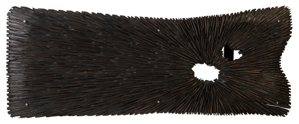 Chainsaw Dining Table with Glass, Chamcha Wood, Burnt Black, Black Iron U Legs