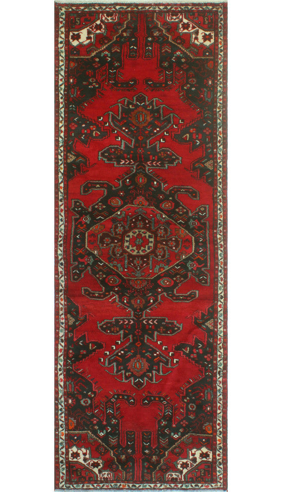 Fine Vintage Distressed Hengameh Red/Ivory Runner, 3'5x10'2