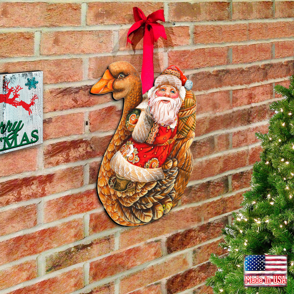 Christmas Goose Santa Wooden Door Hanger