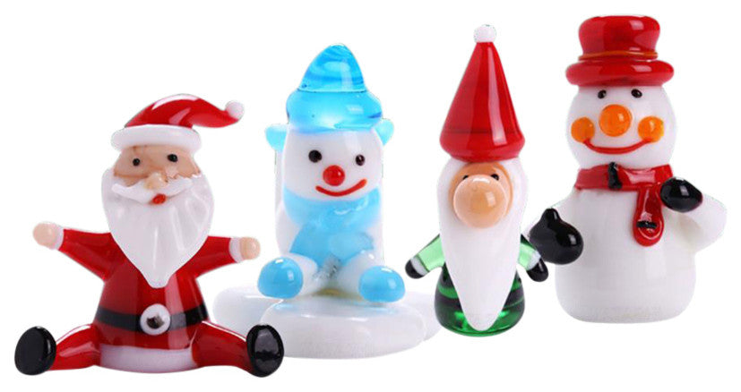 Set of 4 2'' Murano Christmas Winter Decorative Glass Figurine Set