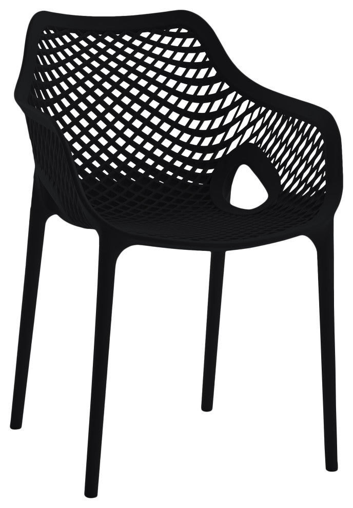 Mykonos Outdoor Patio Dining Chair (Set of 4), Black, With Arms