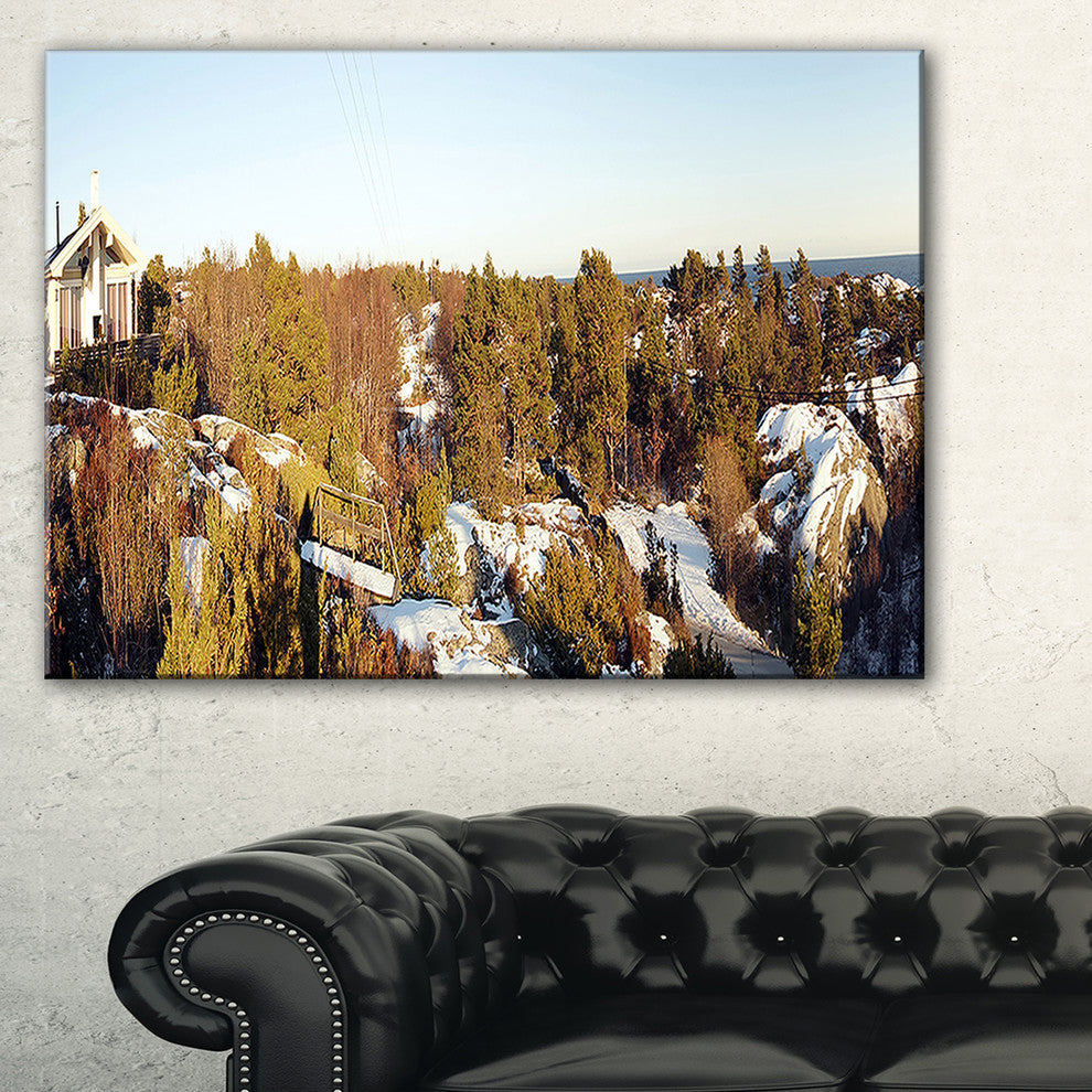 "Rocky Coast With Wooden Cottage" Landscape Wall Art Canvas Print, 40"x20"