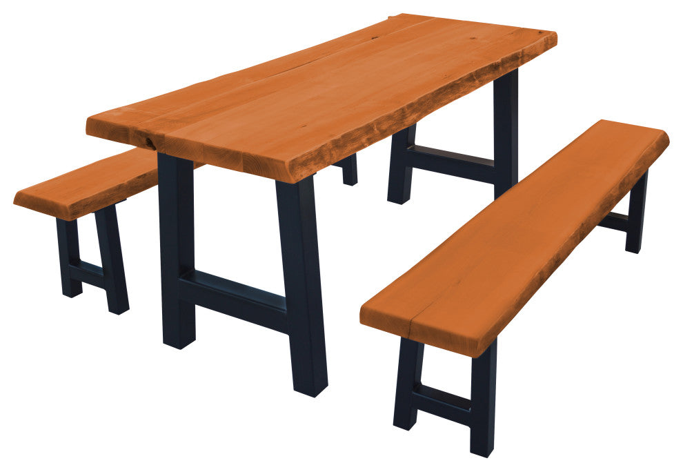 Live Edge Locust Ridgemont Table with 2 Benches, Cedar Stain, 6 Foot