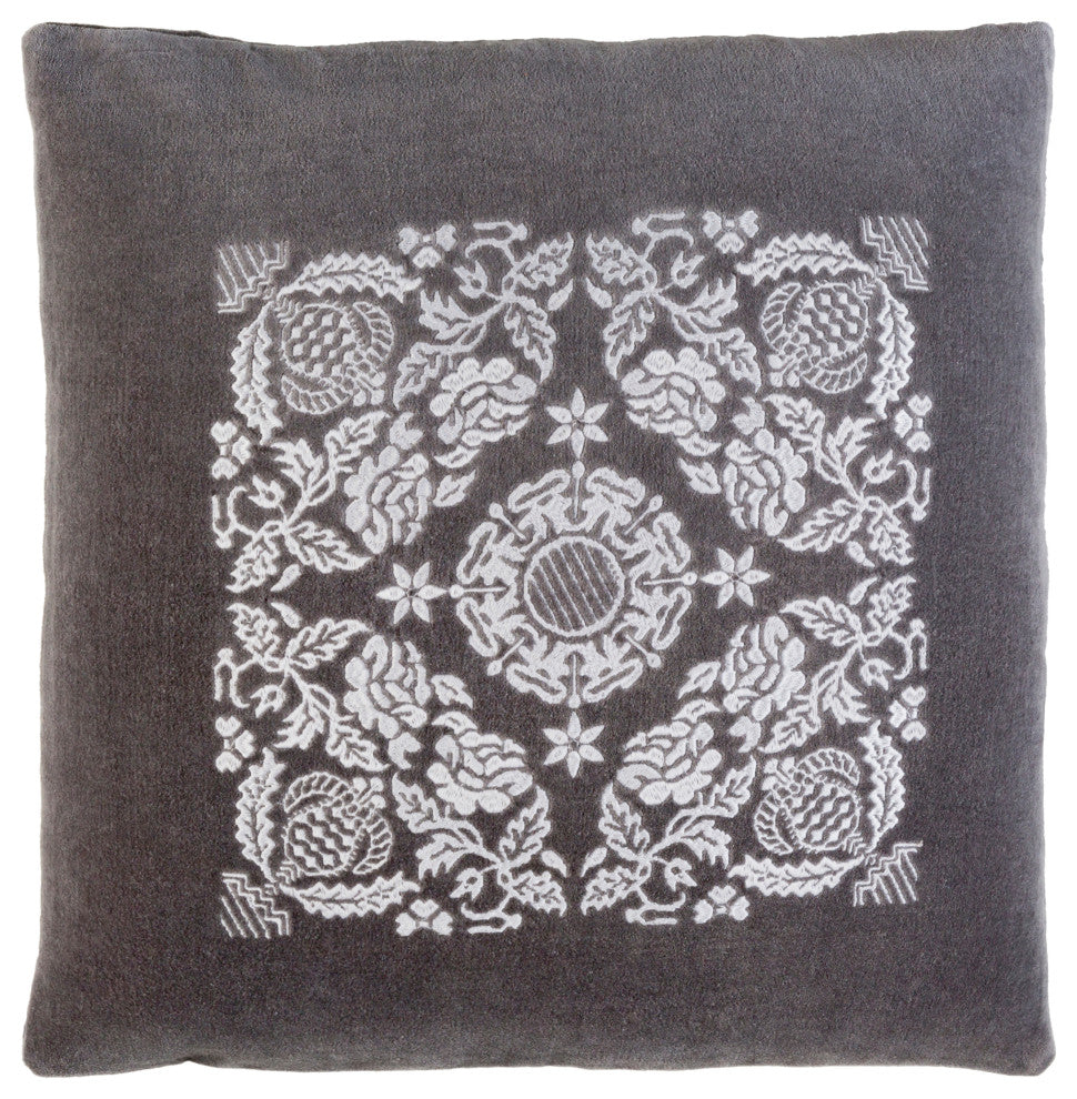 Surya Smithsonian SMI-003 20"x20" Pillow Cover, Charcoal/Light Gray