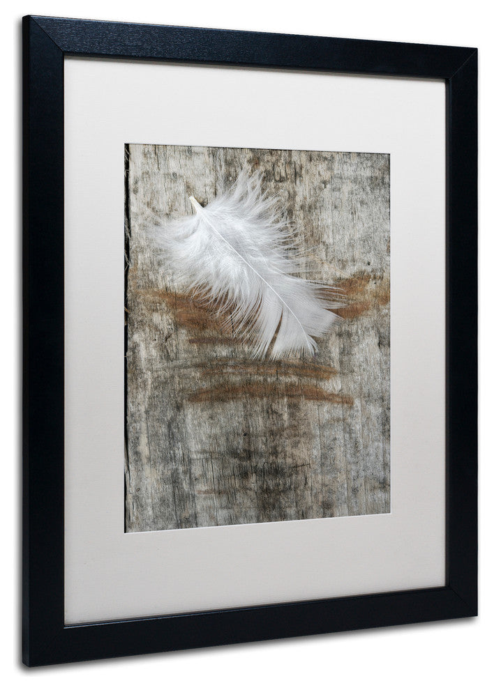 Cora Niele ''White Feather on Wood'' Matted Framed Art