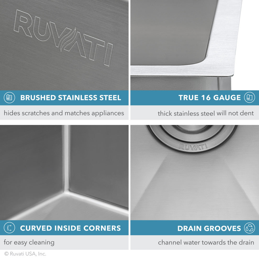 Ruvati RVH7116 16x18" Undermount Bar Prep Tight Raduis Kitchen Sink