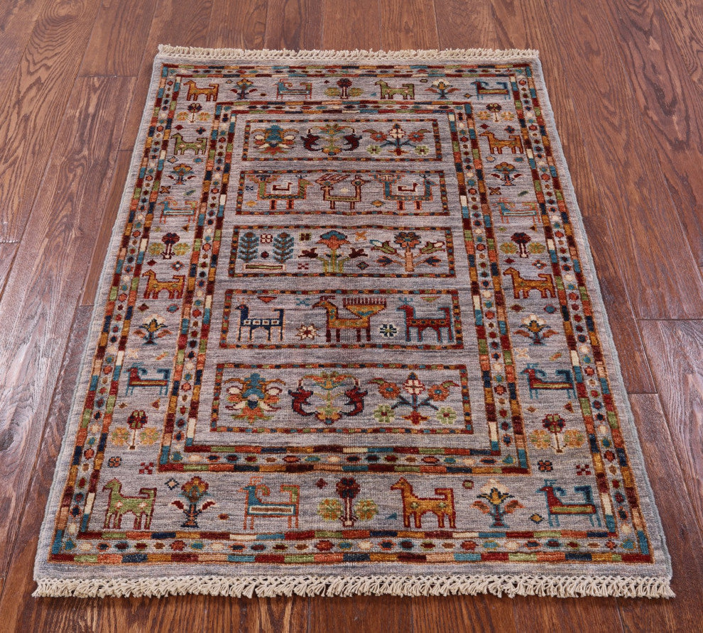 Tribal Persian Gabbeh Handmade Rug 2' 8" X 3' 9" Q8411