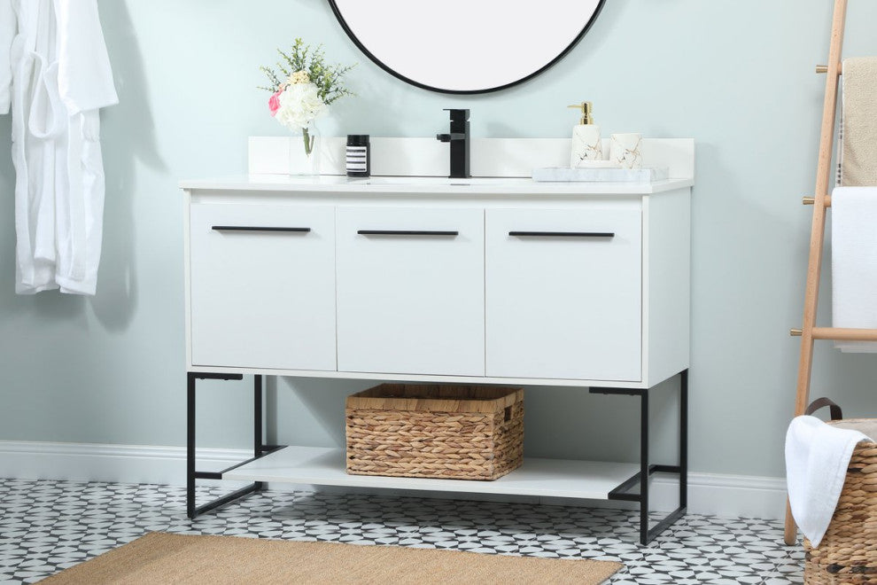 Sue 48" Single Bathroom Vanity, White, With Backsplash