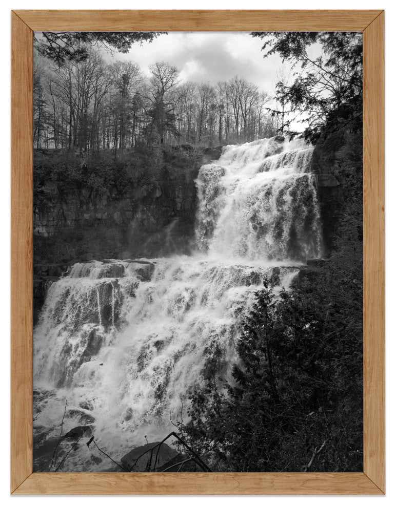 Chittenango Waterfall in Black and White Framed Photo Paper Wall Art Prints, Red Oak, 24" X 36"