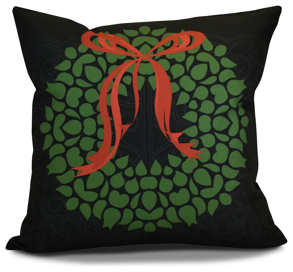Decorative Outdoor Holiday Pillow Floral Print, Black, 18"x18"