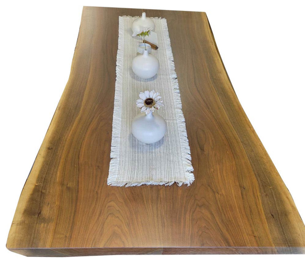 Bookmatched Walnut Live Edge Dining Table, Steel Base, 90x45