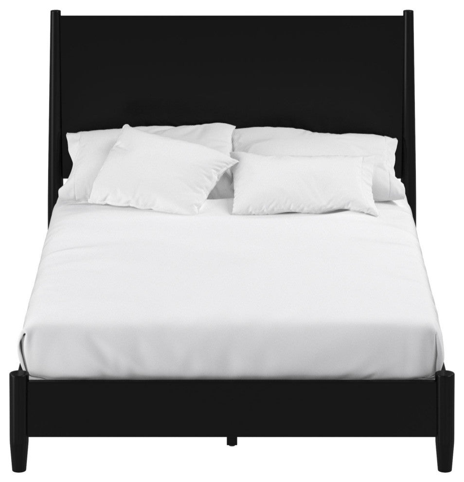 Flynn Mid Century Modern Queen Panel Bed, Black