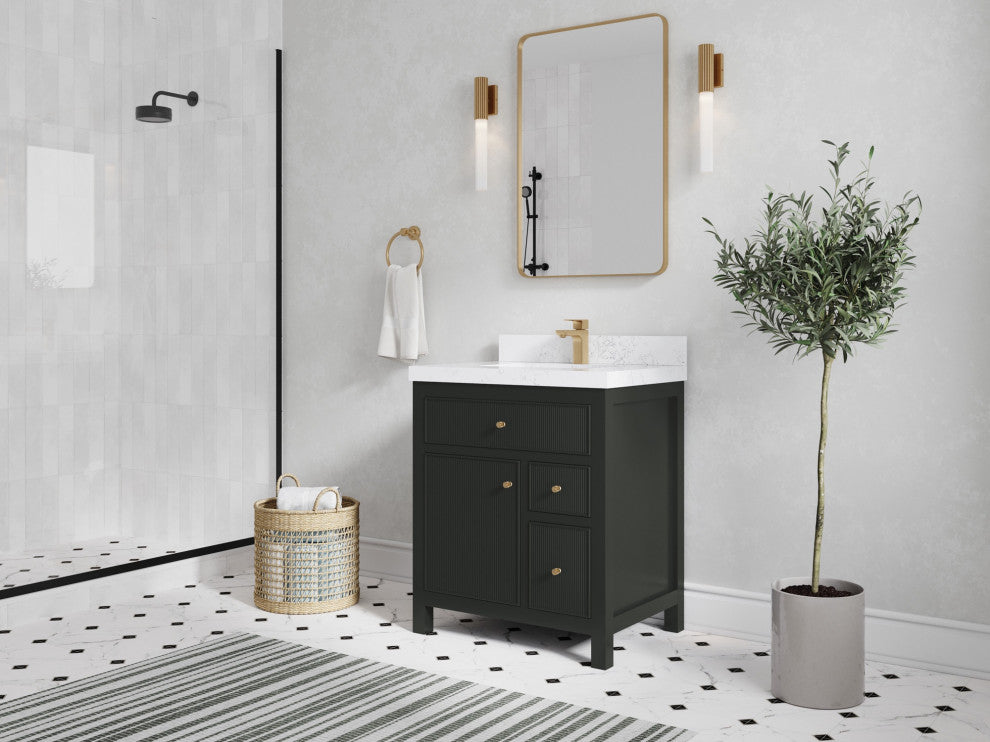 Sonoma 30" Single Sink Bath Vanity in Black Top, 2" Viola Gold