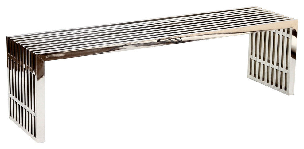 Modern Contemporary Living Room Large Metal Bench Silver