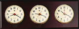 Brass Multi-Zone Quartz Clock on Mahogany
