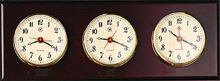 Brass Multi-Zone Quartz Clock on Mahogany