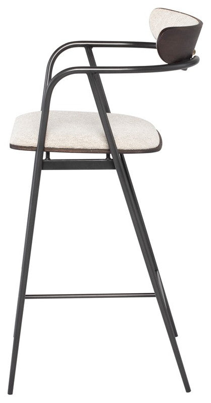 Fabric Counter Stool Black Steel Oak Wood Morden Stool, Shell