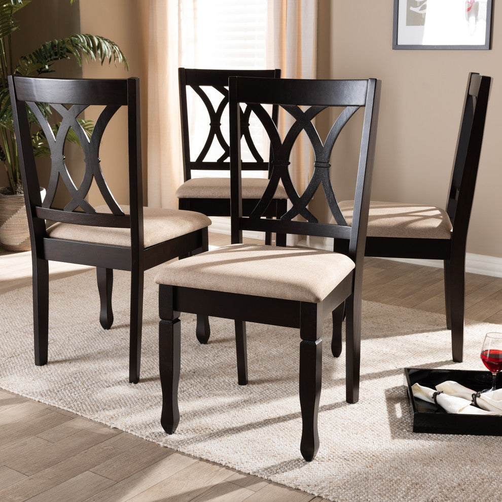 Narelle Sand Fabric Espresso Brown Finish Dining Chairs, Set of 4