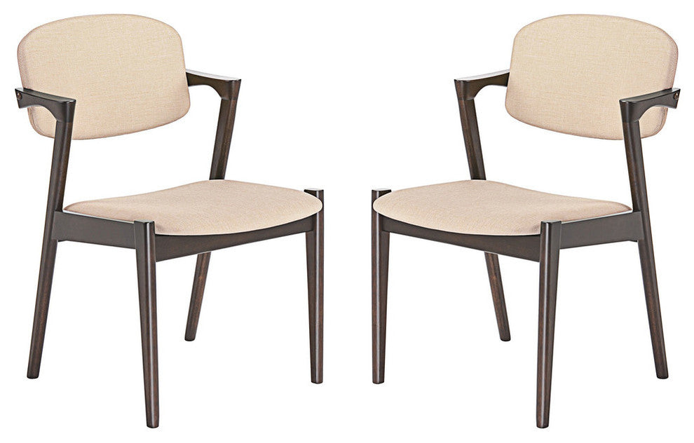 Modern Contemporary Dining Armchair Set of 2, Beige, Fabric, Wood