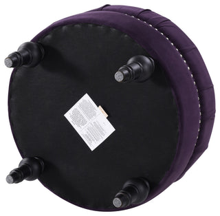 La Rosa Tufted Round Ottoman, Purple Velvet