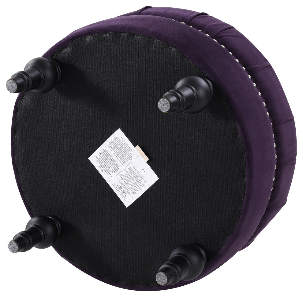 La Rosa Tufted Round Ottoman, Purple Velvet