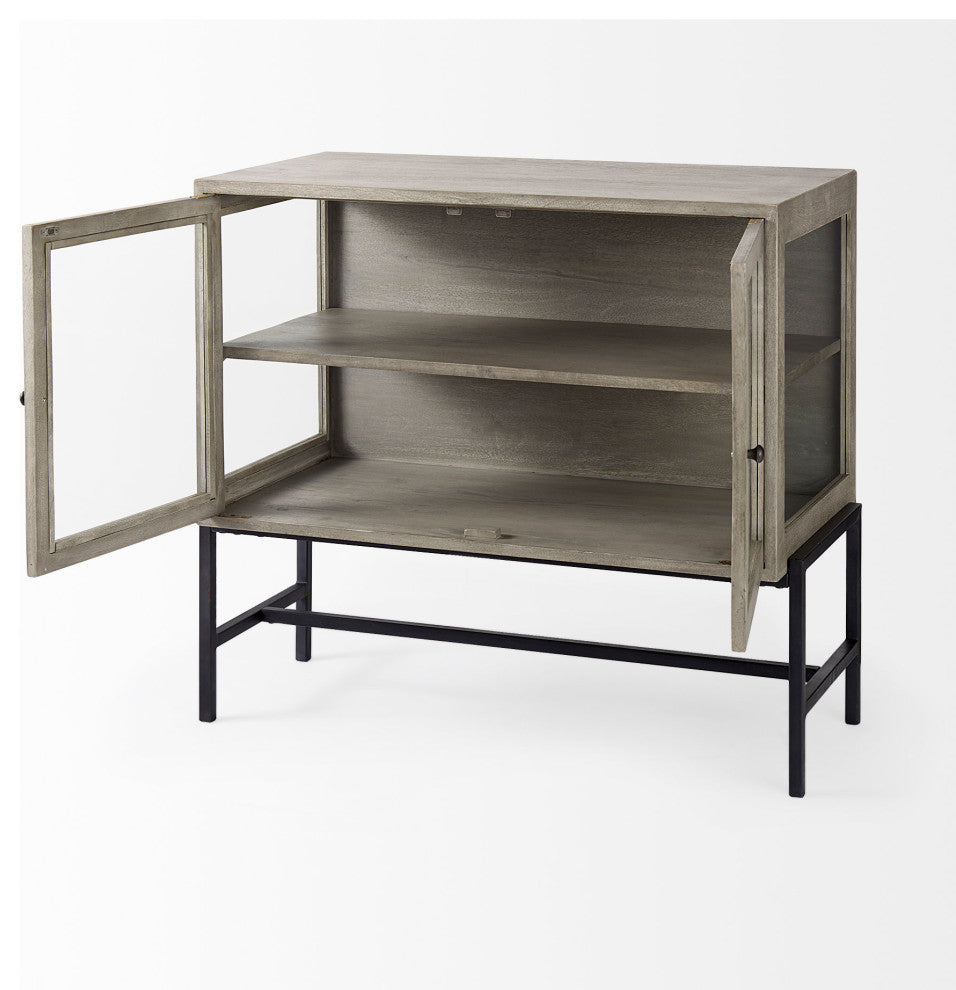 Arelius Light Brown Solid Wood with Black Metal Base Accent Cabinet