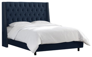 Williams Queen Nail Button Tufted Wingback Bed, Mystere Eclipse