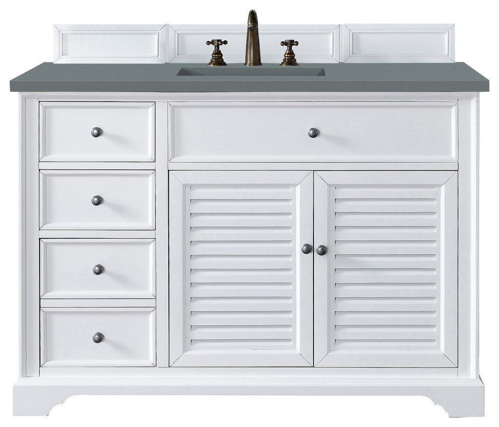 James Martin 238-104-V48-BW-3CBL White Single Vanity Cabinet With  Quartz Top