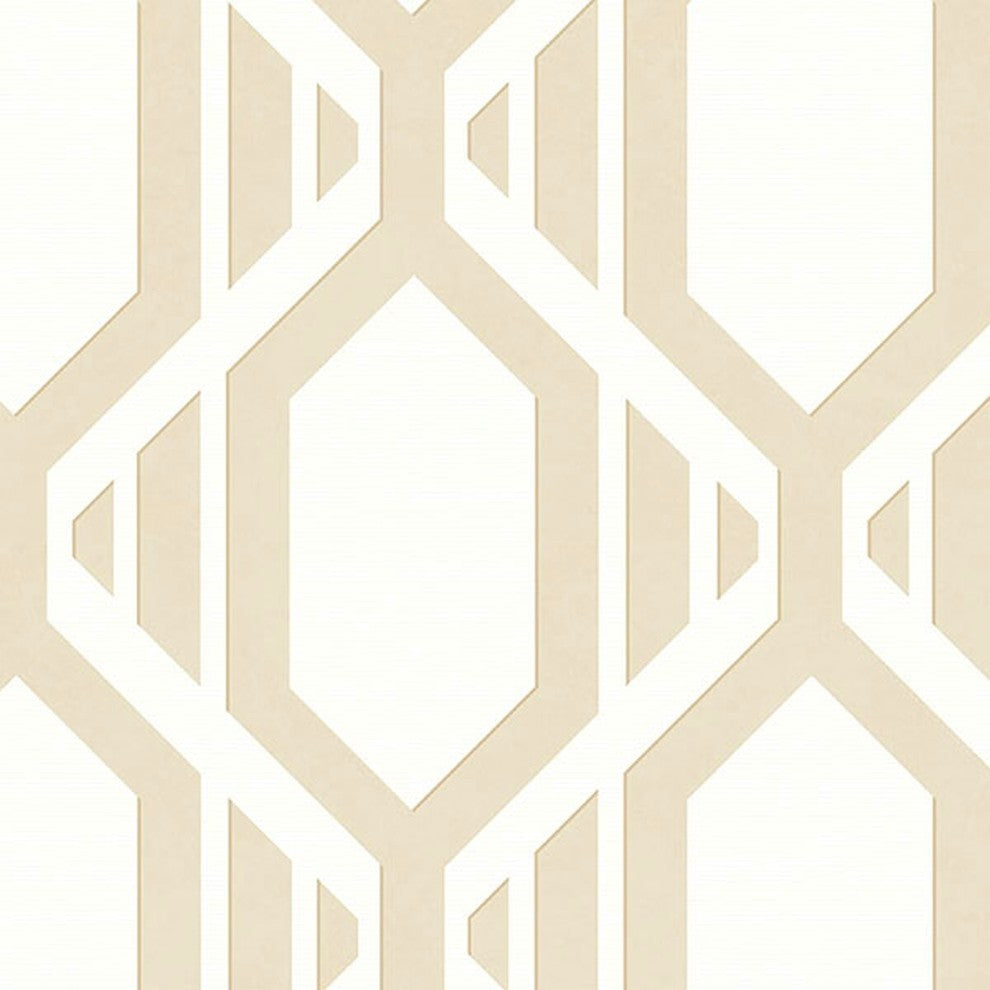 Shades, Damask Geometric Graphic White, Beige Wallpaper Roll