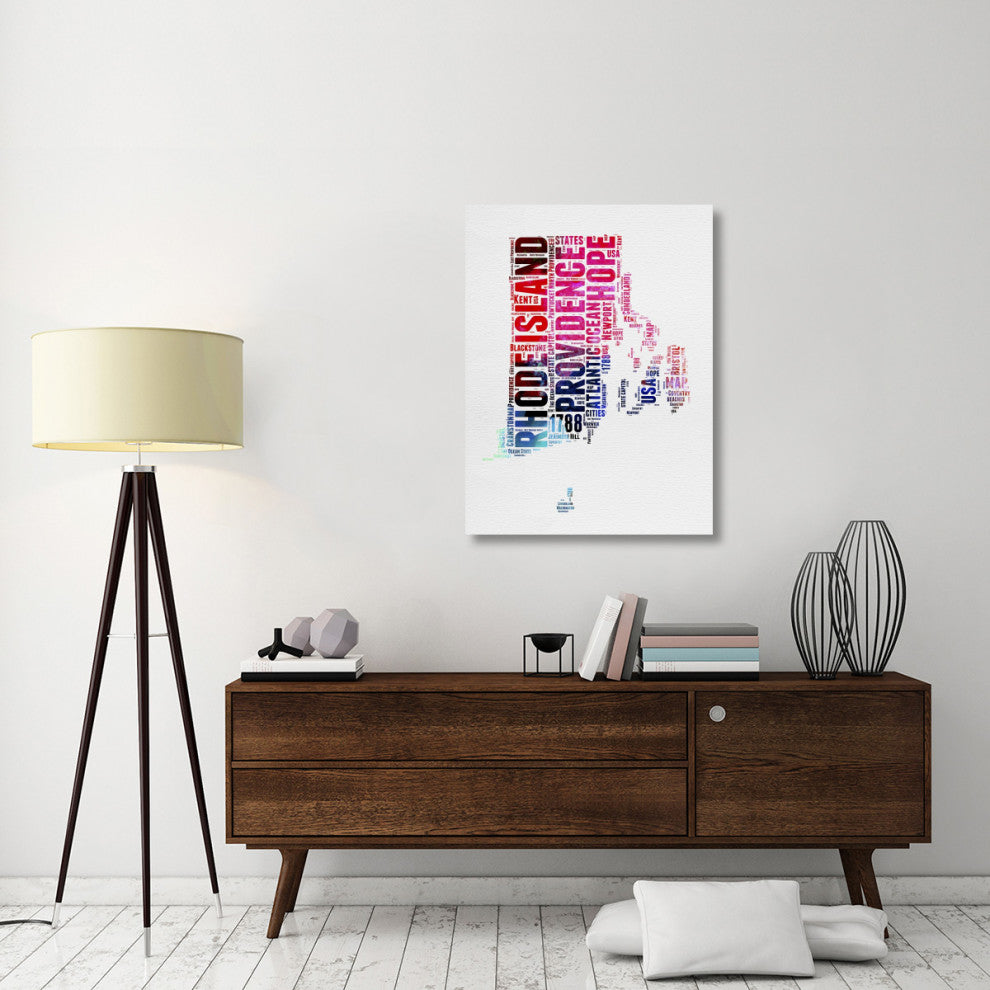 "Rhode Island Watercolor Word Cloud" Fine Art Print