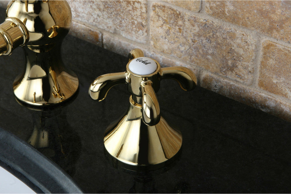 Kingston Brass Widespread Bathroom Faucet With Brass Pop-Up, Polished Brass