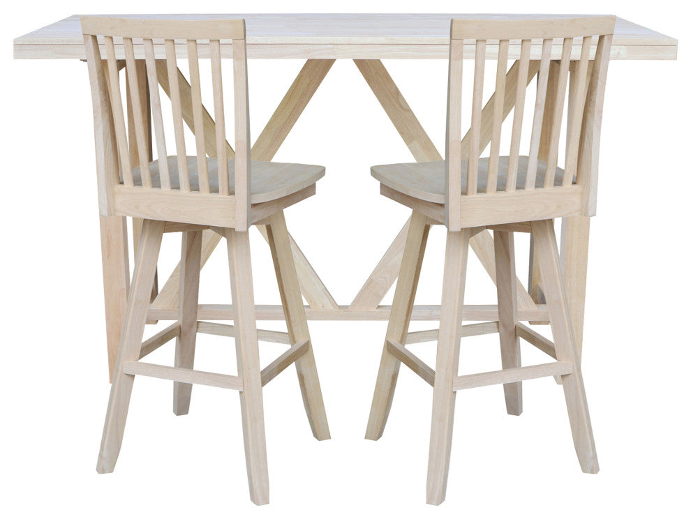 Bar Height Table With 2 Slat Back Swivel Bar Stools - 30". Seat Height