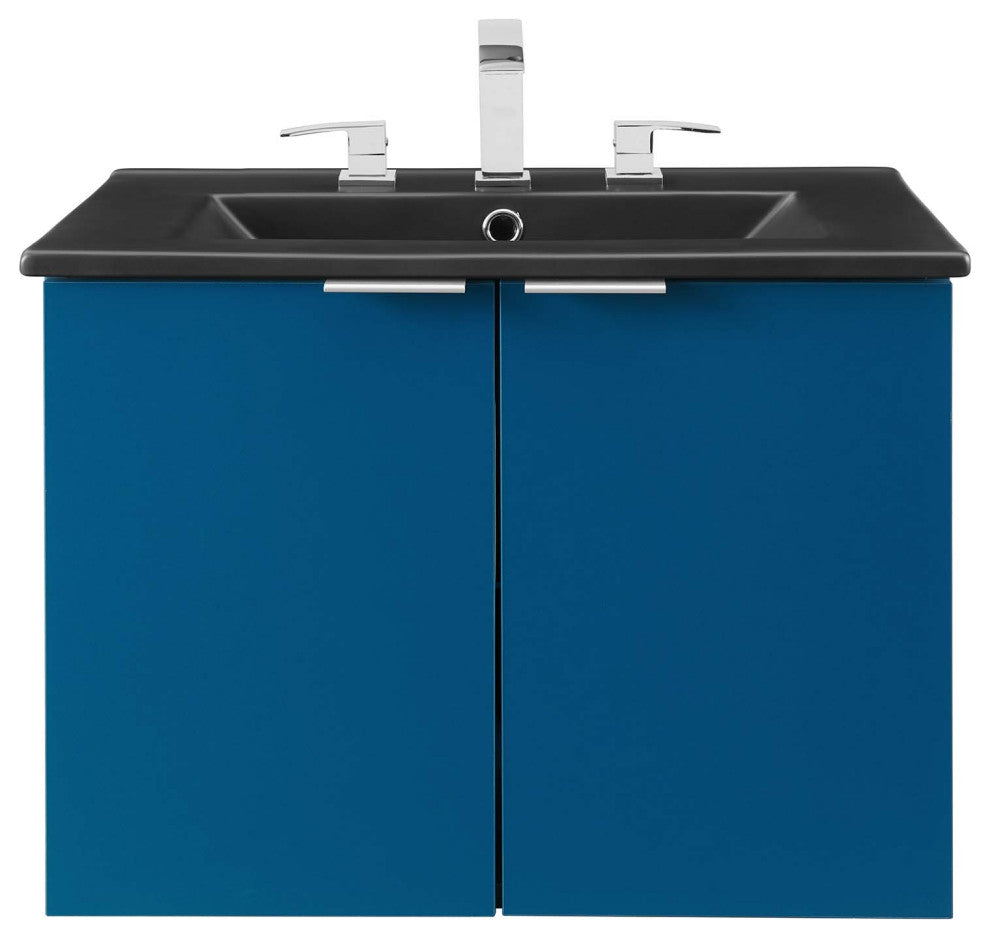 Sink Vanity Cabinet, Wall Mounted, Melamine, Blue Navy Black, Modern, Bathroom