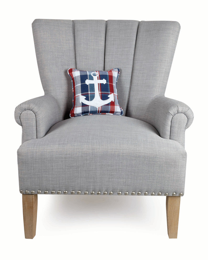 Picnic Plaid Anchor Embroidered Pillow