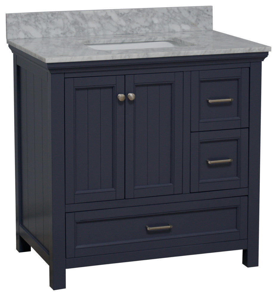 Paige 36" Bathroom Vanity, Marine Gray, Carrara Marble
