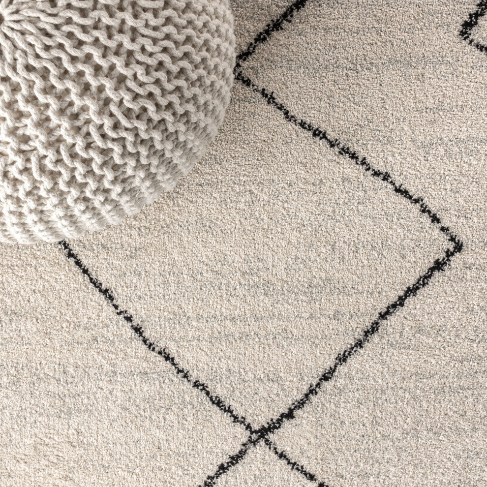 Zaina Moroccan Beni Souk Area Rug, Cream/Black, 2'x8'