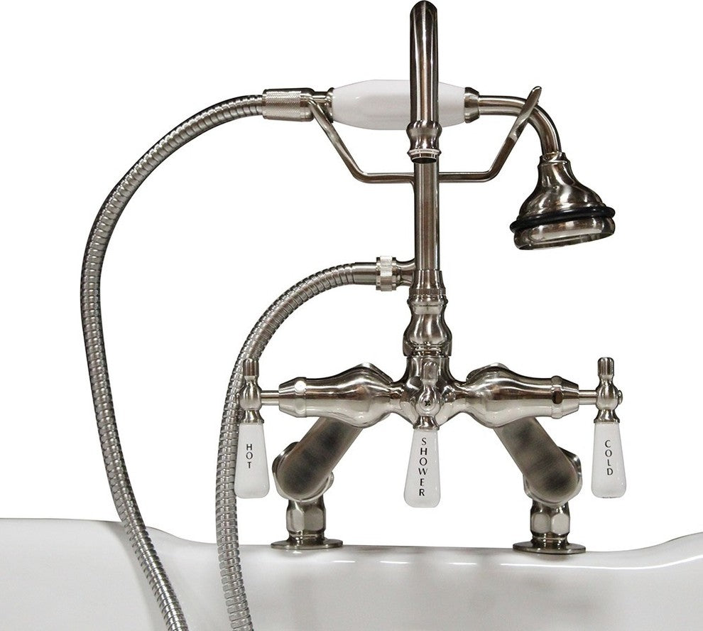 Deck Mount Gooseneck Tub Filler, Adjustable Spread, Brushed Nickel