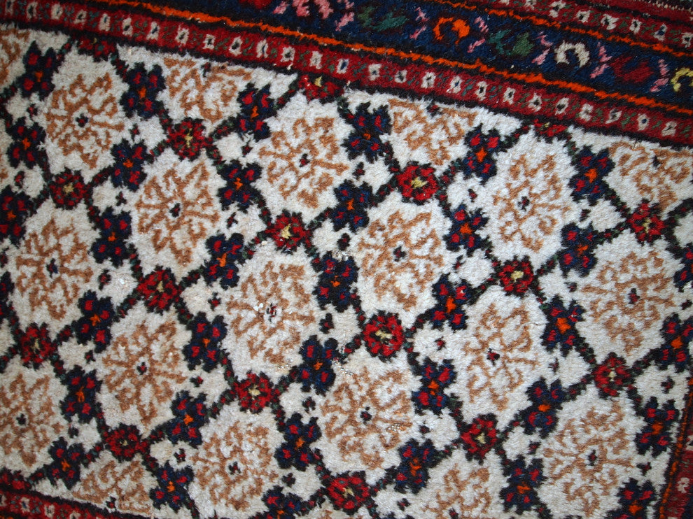 Handmade vintage Persian Hamadan runner 2.6' x 6.8' ( 80cm x 207cm ) 1960s
